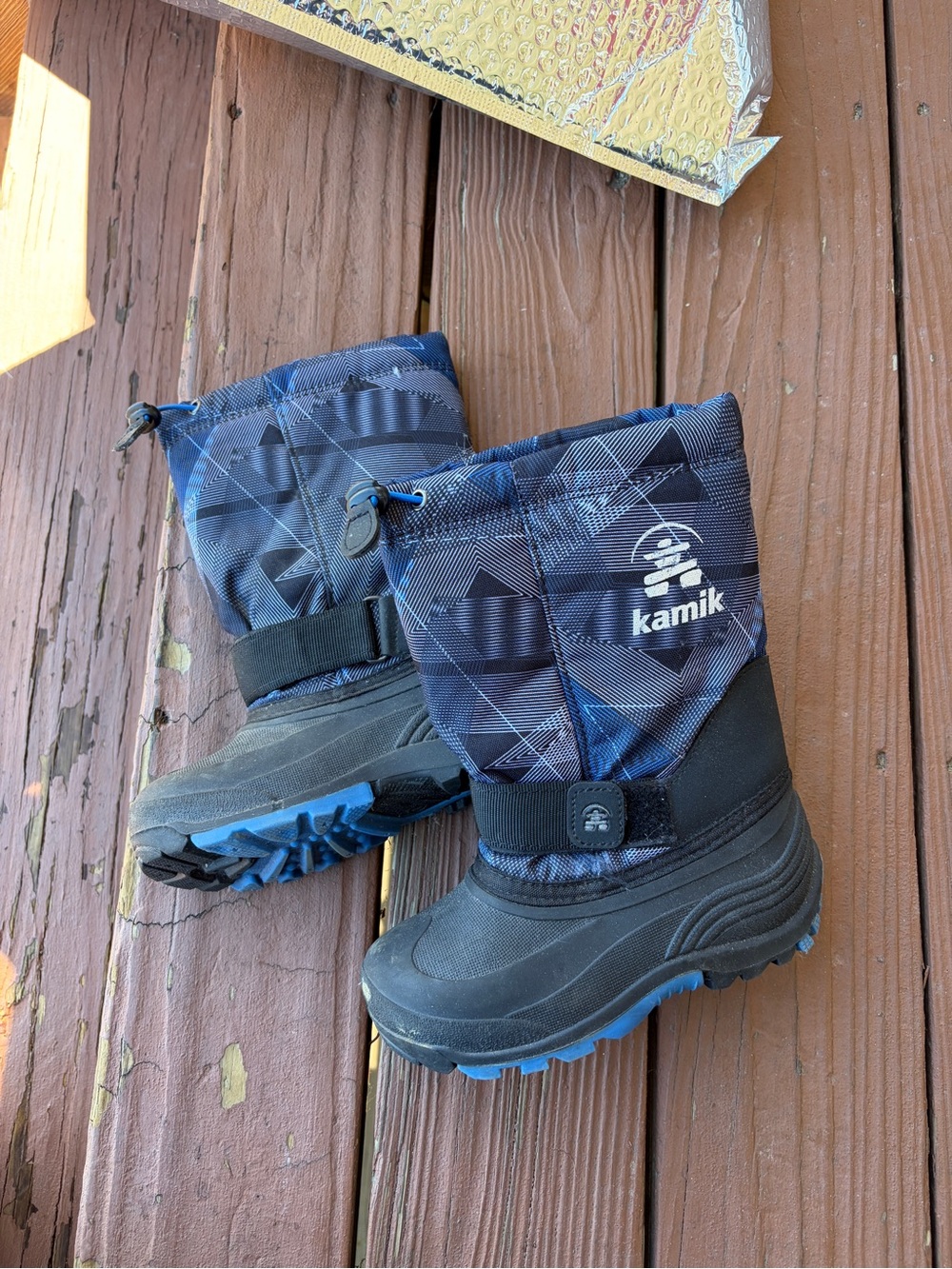 Kids Kamik Unisex Blue/ Black Geometric Winter Snow Boots US Little Kid 1